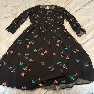 Old Navy Long Sleeve Black Dress with Flowers- Size Medium